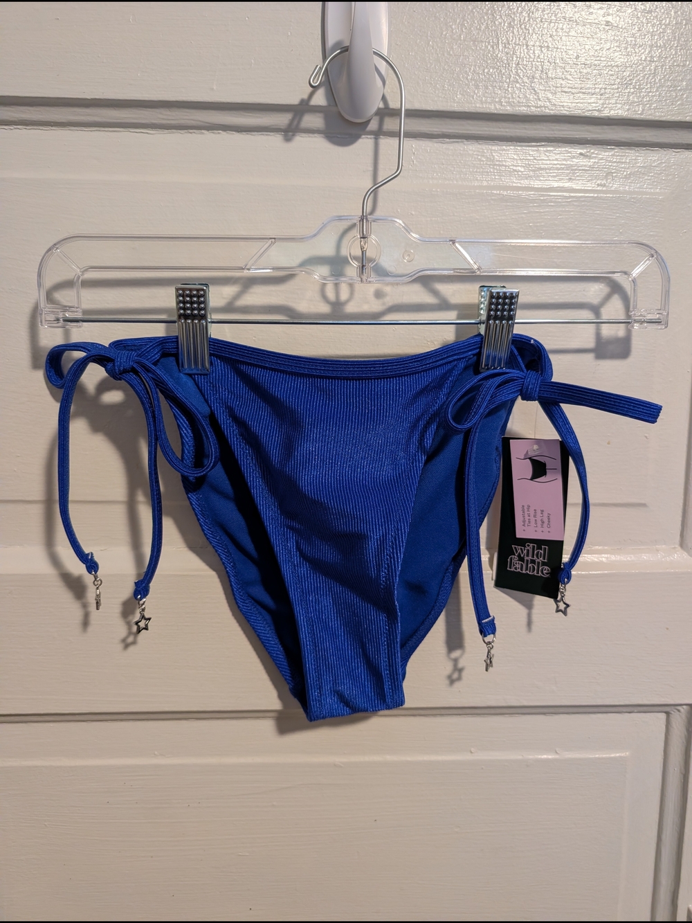 NWT Sexy Royal Blue Ribbed Bikini Tie-Side Beach Swim Bottoms Wild Fable